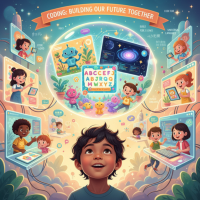 من الخيال إلى الواقع! صورة إبداعية تظهر تحويل أفكار الأطفال إلى مشاريع رقمية. شجع طفلك على الإبداع التقني والابتكار.

