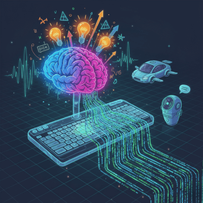 صورة مقربة ومثيرة لمراهق (أو طفل أكبر) يرتدي نظارة واقع افتراضي (VR) حديثة. يمد يده بذهول نحو الأمام، حيث تظهر صورة هولوغرافية ملونة ومشرقة (ربما رسم ثلاثي الأبعاد لكوكب المريخ أو ديناصور) وكأنها في متناول يده. الخلفية مظلمة لتسليط الضوء على الإضاءة الساطعة للواقع الافتراضي.